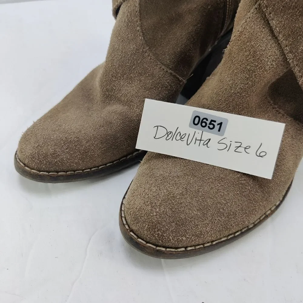 Dolce Vita Suede Ankle Booties Size 6 Stacked Heel Zip Cross Strap